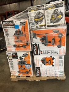 lot 11 image: Pallet of assorted Ridgid Vacuums different sizes and conditions customer returns