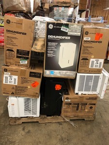 lot 18 image: Pallet assorted appliances with Air Conditioner units and  Dehumidifier different s sizes and conditions customer returns