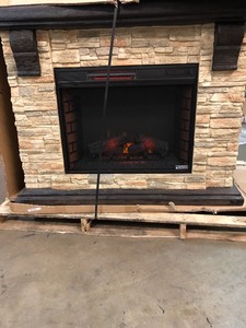 lot 22 image: Home Decorators Collection Highland 50 in. Media Console with Faux Stone Electric Fireplace TV Stand in Rustic White