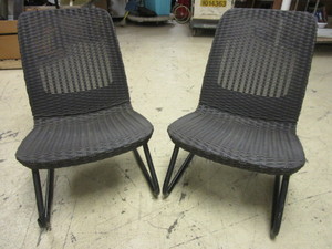 lot 516 image: WICKER-STYLE CHAIRS WITH LOW LOUNGE SEATS