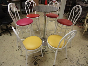 lot 517 image: ICE CREAM PARLOR-STYLE TABLE, WITH ADJUSTABLE HEIGHT, AND CHAIRS
