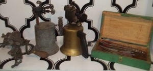 lot 97 image: Vintage Blowtorches, Meat Grinder, and Drill Bits