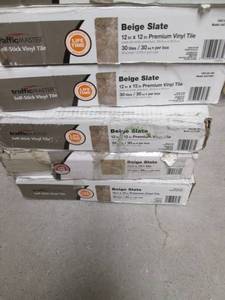 lot 223 image: 5 Cases of Traffic Master Peel & Stick Vinyl Flooring 12 X 12 (30 EACase) Beige Slate 14