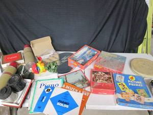 lot 5 image: Lot of vintage toys and games, book...