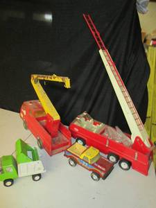 lot 12 image: (2) Vintage Tonka Fire Trucks With Ladder, Garbage Truck, and Nylint Truck