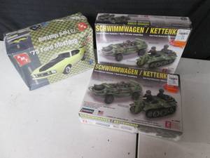 lot 19 image: 3 Shrink wrapped new models 1973 Ford Mustang, German Vehicle Kits 2B...