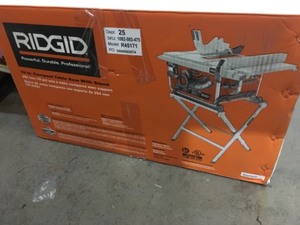 lot 104 image: Ridgid 15 Amp Corded 10 in. Compact Table Saw with Carbide Tipped Blade and Folding X-Stand not use