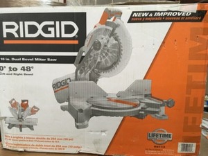 lot 112 image: Ridgid 15 Amp 10 in. Dual Miter Saw with LED Cut Line Indicator open box