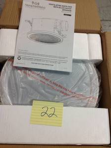lot 22 image: Home Netwerks Decorative White 100 CFM Bluetooth Stereo Speakers Bathroom Exhaust Fan with LED Light and Remote  in good condition