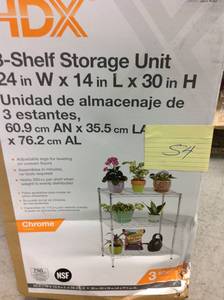 lot 54 image: 30.5 in. H x 24 in. W x14 in. D 3-Tier Steel Wire Shelving Unit in Chrome in good condition