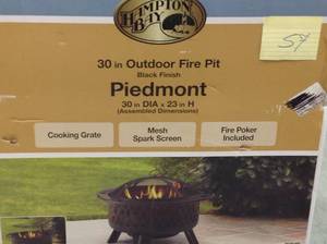 lot 57 image: Hampton Bay Piedmont 30 in. Steel Fire Pit in Black with Poker not used