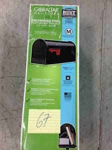 lot 67 image: Gibraltar Mailboxes Elite Medium Black Galvanized Steel Post-Mount Mailbox in good condition