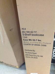 lot 120 image: White 5-Shelf Bookcase by  Hampton Bay New