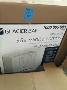 lot 116 image: Glacier Bay Lancaster 36 in. W Side Drawer Bath Vanity in White with Alpine Composite Vanity Top in White not used