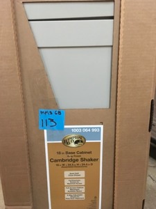 lot 113 image: Hampton Bay Cambridge Assembled 18x34.49x24.44 in. Base Cabinet with Soft Close Full Extension Drawer in Gray not used