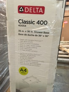 lot 119 image: Delta Classic 400 36 in. x 36 in. Single Threshold Shower Base in High Gloss White not used