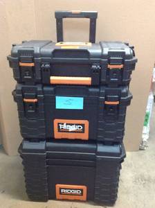 lot 5 image: RIDGID 22 in. Pro Storage System  Black  - includes 3 pieces  not used