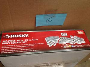 lot 6 image: Husky 14 in., 38 in. and 12 in. Drive Socket Set (200-Piece) in like new condition