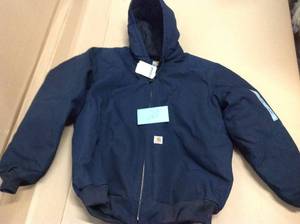 lot 20 image: Carhartt MenS Extra Large Tall Dark Navy Cotton Quilted Flannel Lined Duck Active Jacket not used