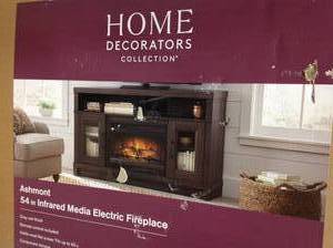 lot 67 image: Home Decorators Collection Ashmont 54 in. Freestanding Electric Fireplace TV Stand in Gray Oak  in good condition