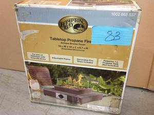 lot 83 image: Hampton Bay 8,000BTU Antique Bronze Portable Table Top Gas Fire Pit  in good condition