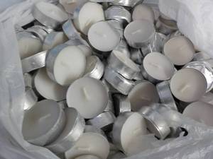 lot 46 image: large quantity tea lights, cork box...