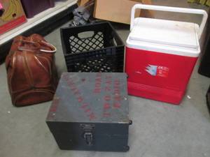 lot 70 image: Vintage Metal Box, Plastic Crate, I...