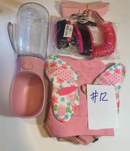 Lot for small dog, portable water bottle, butterfly harness 9 long and 4.9ft leash new