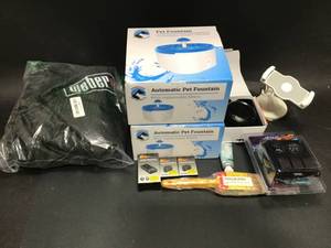 Lot Of Mixed Home Good and Electronics 2 Automatic Pet Fountains, Weber Grill Cover, Qproda Digital Video Battery, Bluetooth Speaker and MORE