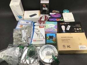 Lot Of Mixed Electronics LED Shower Head, Beard Trimmer, Vintage Light Bulbs, USB HUB Charger and MORE