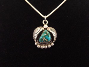 .925 Sterling Silver Navajo Turquoise Pendant Necklace