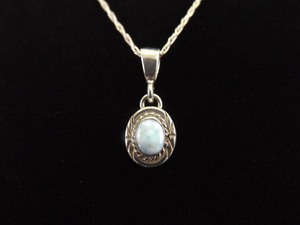 .925 Sterling Silver Artist Signed Larimar Cabochon Pendant Necklace
