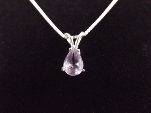 .925 Sterling Silver Pear Cut Amethyst Pendant Necklace