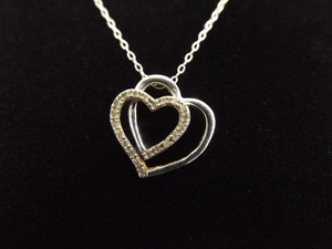 .925 Sterling Silver Diamond Accented Dual Heart Pendant Necklace