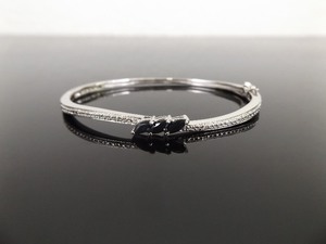 .925 Sterling Silver Marquise Cut Sapphire Hinged Bangle Bracelet