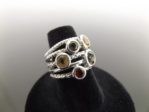 .925 Sterling Silver Multi Color Earth Tone Stones Cluster Ring Size&nbsp