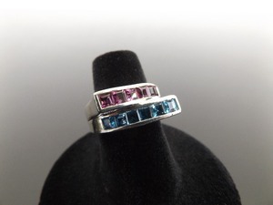 .925 Sterling Silver Topaz and Pink Sapphire Boy Meets Girl Ring Size 6