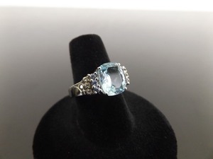 .925 Sterling Silver Aquamarine Crystal Ring Size 7