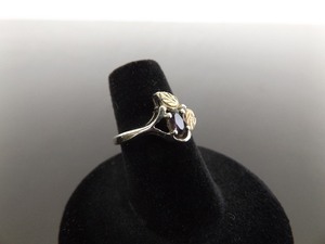 .925 Sterling Silver Black Hills Gold Leaf Amethyst Ring Size 6