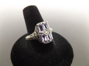 .925 Sterling Silver Diamond Accented Art Nouveau Amethyst Ring Size 10