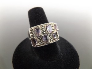 .925 Sterling Silver Art Nouveau Oval Cut Amethyst Ring Size 9