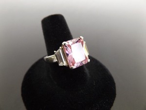 .925 Sterling Silver French Cut Pink Sapphire Crystal Ring Size 8