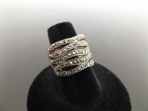 .925 Sterling Silver Art Nouveau Red Enamel Ring Size 7