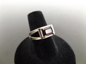 .925 Sterling Silver Emerald Cut Garnet Ring Size 7