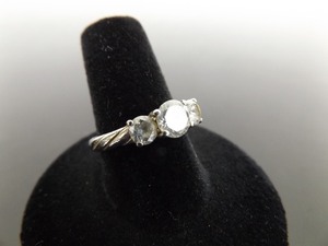 .925 Sterling Silver Faceted Crystal 3 Stone Ring Size 8