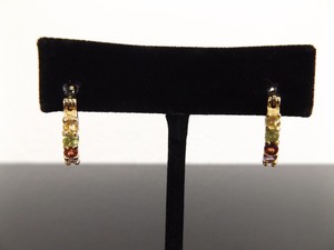 .925 Sterling Silver Multi Stone Hook Clasp Vermeil Earrings