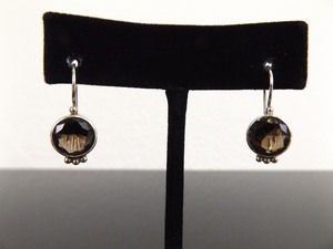 .925 Sterling Silver Faceted Smokey Quartz Double Hook Earrings