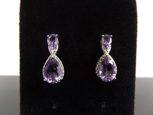 .925 Sterling Silver Pear Cut Amethyst Post Earrings