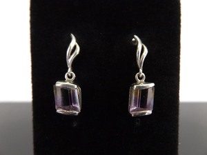 .925 Sterling Silver Amethyst Post Dangle Earrings