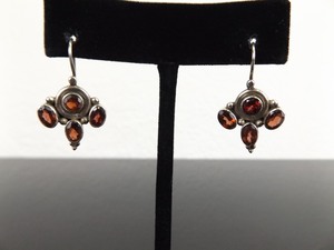 .925 Sterling Silver Faceted Garnet Double Hook Earrings